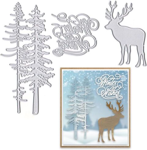 Metal Christmas Tree Cutting Dies, Merry Christmas Words Die Cuts Elk Dies Embossing Stencils Template Mould for Card Scrapbooking and DIY Craft Album Paper Card Decor in Saudi Arabia