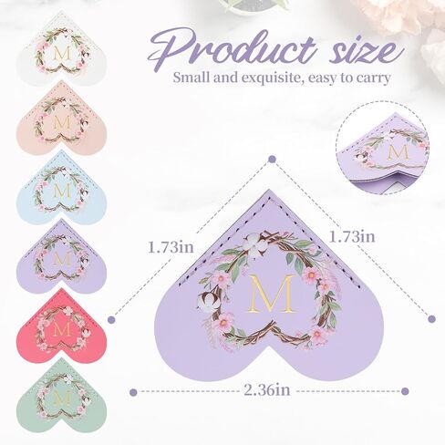6 Pack Macaron Colorful Bookmarks,Heart Shape Leather Bookmark Set with Floral Initials,Cute UV Printed Design,Bulk Graduation Gifts for Students Teachers Book Lovers,Vintage Thank You Present (M) in Saudi Arabia