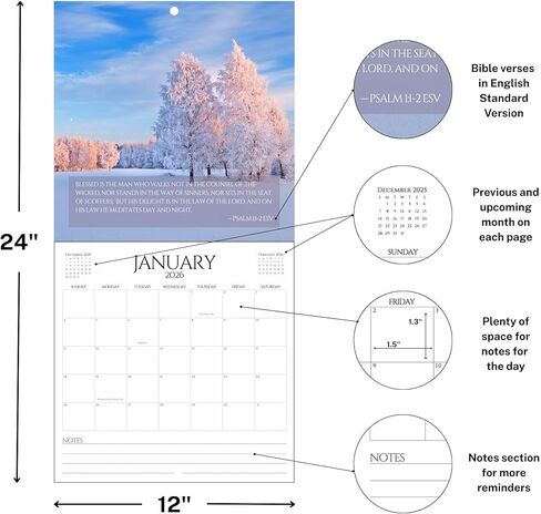 Christian Calendar 2026 – Monthly Bible Verse Wall Calendar | Wisdom For The Year From Proverbs & Psalms | All Bible Quotes from the ESV | 12" x 24" Premium Scripture Calendar in Saudi Arabia
