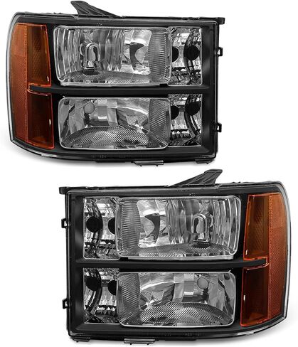Headlight Assembly compatible with 07-13 GMC Sierra 1500/07-14 GMC Sierra 2500HD 3500HD for 2007-2014 Sierra Headlamp Chrome Housing Headlamp Replacement Driver and Passenger Sides in Saudi Arabia