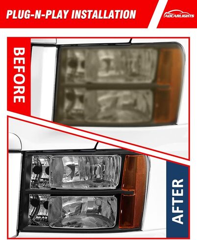 Headlight Assembly compatible with 07-13 GMC Sierra 1500/07-14 GMC Sierra 2500HD 3500HD for 2007-2014 Sierra Headlamp Chrome Housing Headlamp Replacement Driver and Passenger Sides in Saudi Arabia
