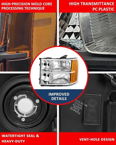Headlight Assembly compatible with 07-13 GMC Sierra 1500/07-14 GMC Sierra 2500HD 3500HD for 2007-2014 Sierra Headlamp Chrome Housing Headlamp Replacement Driver and Passenger Sides in Saudi Arabia