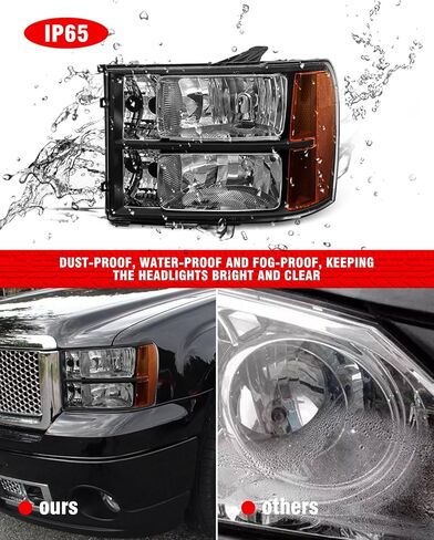 Headlight Assembly compatible with 07-13 GMC Sierra 1500/07-14 GMC Sierra 2500HD 3500HD for 2007-2014 Sierra Headlamp Chrome Housing Headlamp Replacement Driver and Passenger Sides in Saudi Arabia
