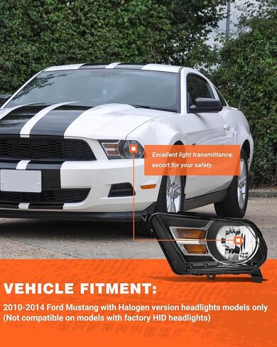 مجموعة المصابيح الأمامية لـ 2010 2011 2012 2013 2014 Ford Mustang (غير مناسبة لنماذج V6 Trim) عدسة شفافة غطاء أسود كهرمان عاكس للمصابيح الأمامية استبدال اليسار واليمين in Saudi Arabia