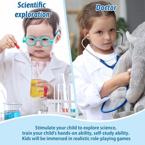 Doctor Costume for Kids, Toddler Doctor Coat with Stethoscope, Kids Lab Coat Career Day Costume for Boys Girls in Saudi Arabia