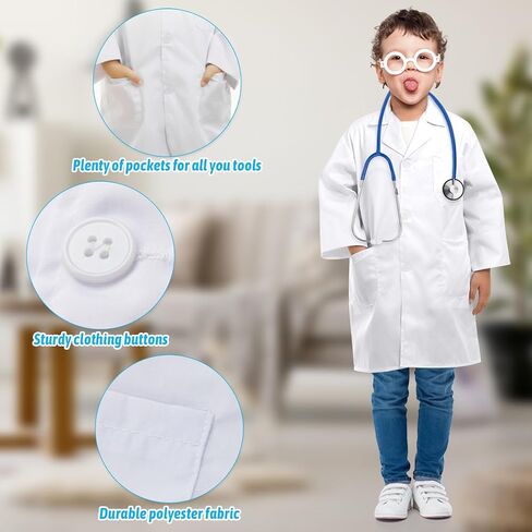 Doctor Costume for Kids, Toddler Doctor Coat with Stethoscope, Kids Lab Coat Career Day Costume for Boys Girls in Saudi Arabia