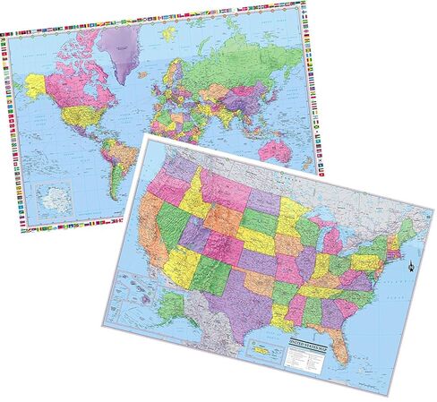 Cool Owl Maps United States & World Wall Maps - 2 Folded Paper Map Set (36"x24" when unfolded) in Saudi Arabia