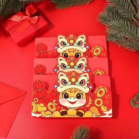 8pcs 2026 Chinese New Year Red Envelopes, Lunar Horse New Year Money Holders with 6 Card Slots Each Spring Festival Hong Bao Pocket for Cash Gifts Party Supplies & Decorations in Saudi Arabia