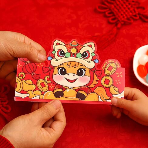 8pcs 2026 Chinese New Year Red Envelopes, Lunar Horse New Year Money Holders with 6 Card Slots Each Spring Festival Hong Bao Pocket for Cash Gifts Party Supplies & Decorations in Saudi Arabia