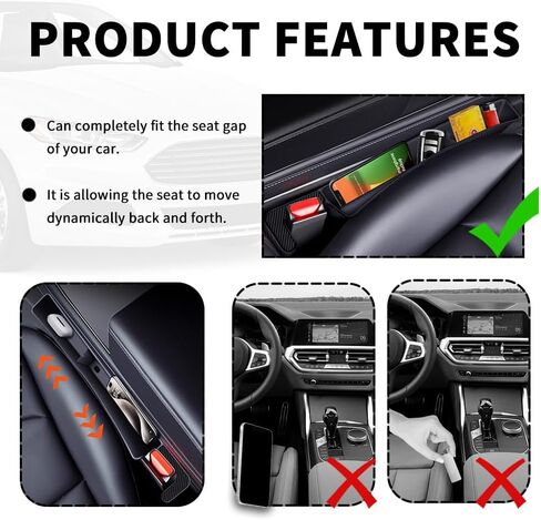 Car Seat Gap Filler 2 Pack - One Second Embedded Car Seat Crack Gap Filler for Holding Water Cup/Phone/Key - Your Car Must Haves Car Accessories Car Inserts Between Seats in Kuwait