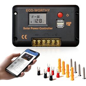 ECO-WORTHY 30A Solar Charger Controller Bluetooth,Solar Panel Battery Intelligent Regulator with Dual USB Ports Auto 12/24V PWM Negative Ground for Lithium,Lead-Acid,Gel Battery in Kuwait