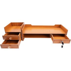 حامل شاشة خشبي مع أدراج، منظم مكتب مع درج قابل للقفل وحامل هاتف، حامل شاشة الكمبيوتر مع رف تخزين، حامل تخزين سطح المكتب متعدد الأغراض للكمبيوتر والكمبيوتر المحمول والطابعة in Kuwait