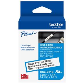 Brother HSe211E 5.28mm (0.2in) Black on White 3:1 Heat Shrink Tube in Saudi Arabia