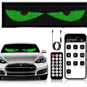 KZO 23.6x4.73 بوصة LED ضوء عيون الشيطان للزجاج الأمامي لشاحنة السيارة قطعة واحدة، مع التطبيق/جهاز التحكم عن بعد، نص/صورة DIY، مقاومة للماء، شاشة LED مرنة للحفلات/المتجر/الديكور in Kuwait