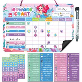 Magnetic Reward Chart for Kids, Mermaid Design Chores Chart for Kids Dry Erase Behavior Chart for Children at Home with 52 Chore Charts &120 Star Stickers Responsibility Chart for Kids Toddlers in Saudi Arabia