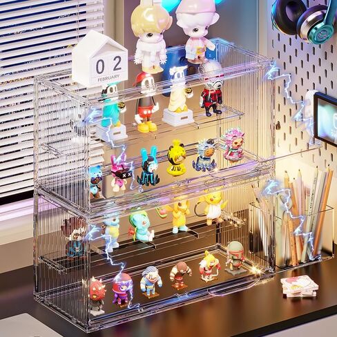 حافظة عرض أكريليك للمقتنيات، حافظة عرض شخصية قابلة للتعديل بطبقتين مع باب مغناطيسي، صندوق عرض شفاف قابل للتكديس للمقتنيات، الألعاب، عرض الأشكال in Kuwait