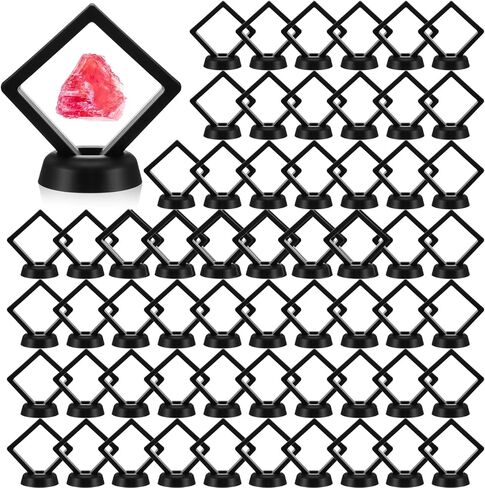 60 Pcs 3D Floating Display Case PE Film Jewelry Storage Box Coins Display Frame Holder Stands for Antique Challenge Coins, Medallion Shells Gems Rocks Pins (Black,2.76 Inch) in Saudi Arabia
