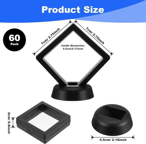 60 Pcs 3D Floating Display Case PE Film Jewelry Storage Box Coins Display Frame Holder Stands for Antique Challenge Coins, Medallion Shells Gems Rocks Pins (Black,2.76 Inch) in Saudi Arabia