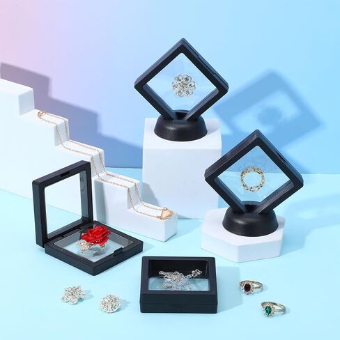 60 Pcs 3D Floating Display Case PE Film Jewelry Storage Box Coins Display Frame Holder Stands for Antique Challenge Coins, Medallion Shells Gems Rocks Pins (Black,2.76 Inch) in Saudi Arabia