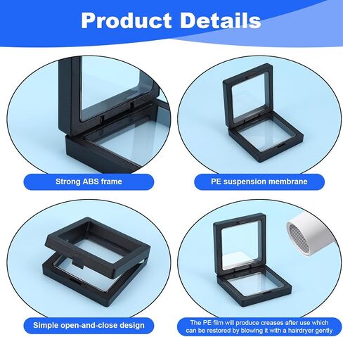 60 Pcs 3D Floating Display Case PE Film Jewelry Storage Box Coins Display Frame Holder Stands for Antique Challenge Coins, Medallion Shells Gems Rocks Pins (Black,2.76 Inch) in Saudi Arabia