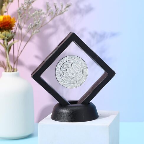 60 Pcs 3D Floating Display Case PE Film Jewelry Storage Box Coins Display Frame Holder Stands for Antique Challenge Coins, Medallion Shells Gems Rocks Pins (Black,2.76 Inch) in Saudi Arabia