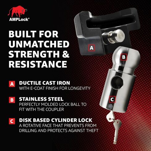 AMPLOCK U-BRP2516 RV/Trailer Coupler Lock - Secure Your 2 5/16'' Ball Coupler with Straight Lip - North American Craftsmanship for Ultimate Trailer Protection with a Push and Lock System in Kuwait