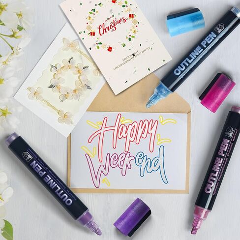 Stocking Stuffers, Larger Outline Shimmer Markers, Christmas Gifts Stocking Stuffers for Teen Trendy Stuff, 12 Metallic Glitter Pen Outline Pen, Art Supplies Crafts Gifts in Saudi Arabia