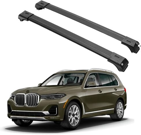 قضبان متقاطعة لحامل السقف ERKUL لسيارات BMW X7 G07 2019-2026 | قضبان متقاطعة من الألومنيوم مع قفل مضاد للسرقة على السطح | متوافق مع القضبان المرتفعة - أسود in Saudi Arabia