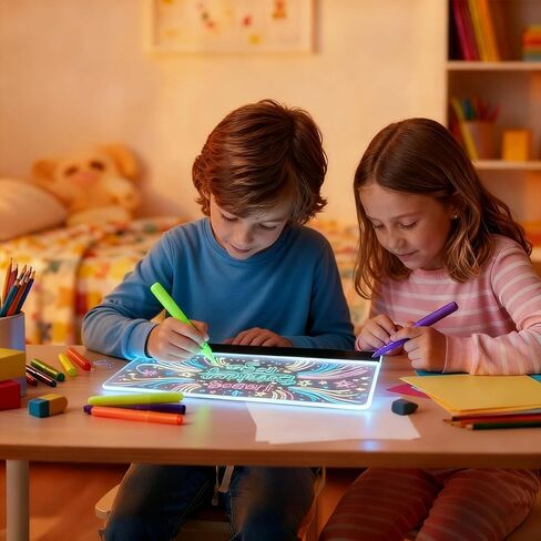 لوحة ملاحظات LED بألوان، 13.7 بوصة × 10 بوصة 6 أوضاع و7 ألوان من الأكريليك لوحة رسم LED قابلة للمسح الجاف للأطفال مع ضوء، لوحة رسم LED من Lumi مع حامل، لوحة توهج مع 7 علامات وسلسلة تعليق in Kuwait