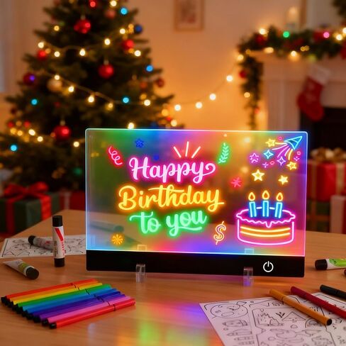 لوحة ملاحظات LED بألوان، 13.7 بوصة × 10 بوصة 6 أوضاع و7 ألوان من الأكريليك لوحة رسم LED قابلة للمسح الجاف للأطفال مع ضوء، لوحة رسم LED من Lumi مع حامل، لوحة توهج مع 7 علامات وسلسلة تعليق in Kuwait