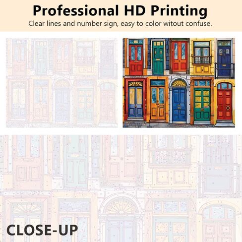 Paint by Numbers Kit for Adults - Vibrant Colorful Doors of Houses in a Charming City Town, Unique Architecture DIY Art Painting for Beginners, Adult Paint by Number Kits, 16x20 Inch in Saudi Arabia