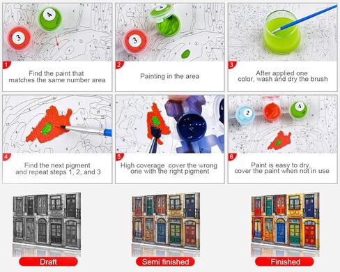 Paint by Numbers Kit for Adults - Vibrant Colorful Doors of Houses in a Charming City Town, Unique Architecture DIY Art Painting for Beginners, Adult Paint by Number Kits, 16x20 Inch in Saudi Arabia