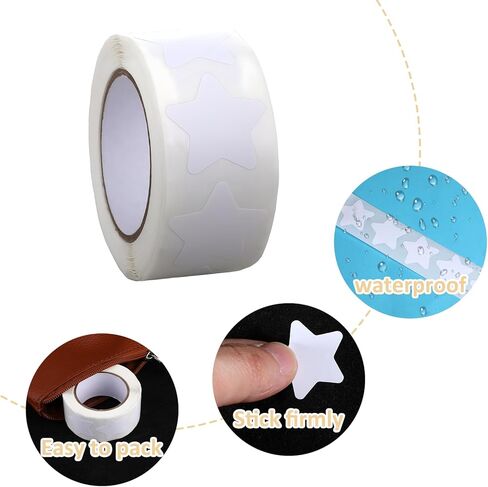 500 Pcs White Star Stickers 1 Inch Self-Adhesive Stars Labels Reward Behavior Chart Labels Waterproof Removable Stars Shape Sticker Small Star Wall Stickers in Saudi Arabia