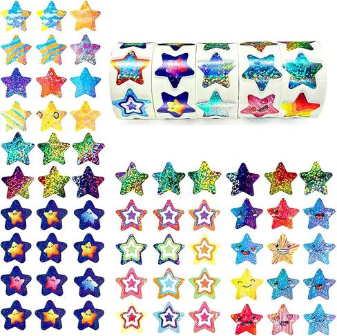 1000 Pcs Smiley Face Star Stickers for Kids Reward, 1 inch Holographic Smiley Face Stickers for Behavior Chart, Student Planner, School Classroom Students Teacher Supplies in Saudi Arabia