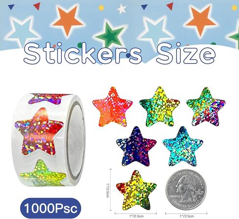 1000 Pcs Smiley Face Star Stickers for Kids Reward, 1 inch Holographic Smiley Face Stickers for Behavior Chart, Student Planner, School Classroom Students Teacher Supplies in Saudi Arabia
