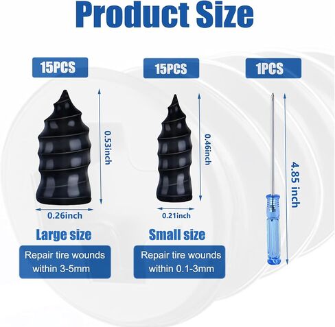 30 قطعة من المسامير المطاطية لإصلاح الإطارات، براغي موثوقة في سدادات إصلاح الإطارات مع مفك براغي، براغي إصلاح الإطارات، براغي سدادات الإطارات ذاتية الخدمة، مجموعة الإسعافات الأولية لإصلاح الإطارات للسيارة والشاحنة والدراجات النارية (30 قطعة) in Kuwait