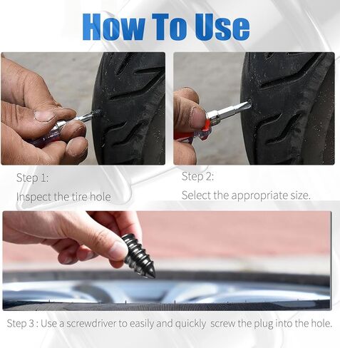 30 قطعة من المسامير المطاطية لإصلاح الإطارات، براغي موثوقة في سدادات إصلاح الإطارات مع مفك براغي، براغي إصلاح الإطارات، براغي سدادات الإطارات ذاتية الخدمة، مجموعة الإسعافات الأولية لإصلاح الإطارات للسيارة والشاحنة والدراجات النارية (30 قطعة) in Kuwait