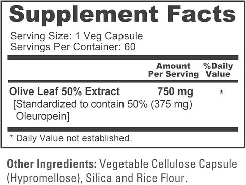 مستخلص أوراق الزيتون NusaPure (غير معدل وراثيًا، خالي من الغلوتين) 750 مجم - 50% أوليوروبين - نباتي - قوة فائقة - بدون زيت - 120 كبسولة in Kuwait