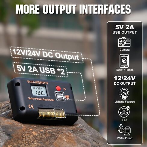 ECO-WORTHY 30A Solar Charger Controller Bluetooth,Solar Panel Battery Intelligent Regulator with Dual USB Ports Auto 12/24V PWM Negative Ground for Lithium,Lead-Acid,Gel Battery in Kuwait