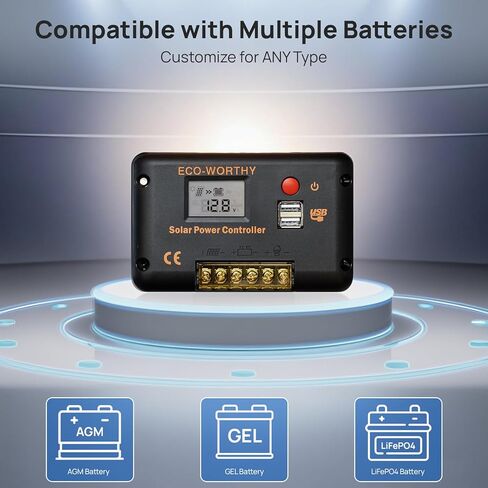ECO-WORTHY 30A Solar Charger Controller Bluetooth,Solar Panel Battery Intelligent Regulator with Dual USB Ports Auto 12/24V PWM Negative Ground for Lithium,Lead-Acid,Gel Battery in Kuwait
