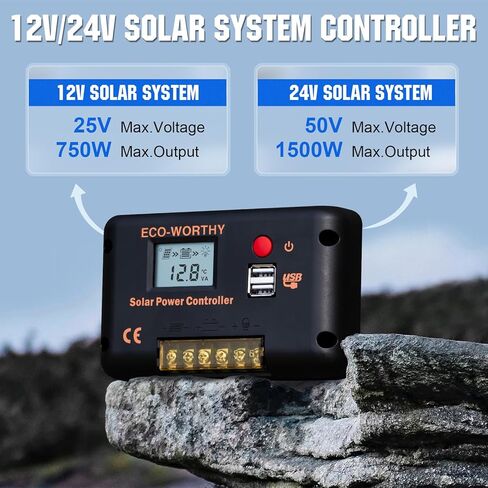 ECO-WORTHY 30A Solar Charger Controller Bluetooth,Solar Panel Battery Intelligent Regulator with Dual USB Ports Auto 12/24V PWM Negative Ground for Lithium,Lead-Acid,Gel Battery in Kuwait