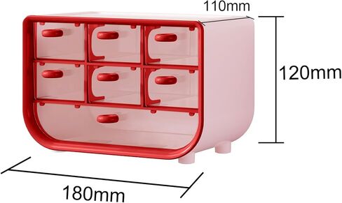 Desktop Multifunctional Organizer, Cosmetic Stationery Large Capacity Organizer, Jewelry Transparent Box Red LCC539-01 in Saudi Arabia