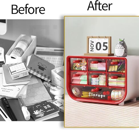 Desktop Multifunctional Organizer, Cosmetic Stationery Large Capacity Organizer, Jewelry Transparent Box Red LCC539-01 in Saudi Arabia