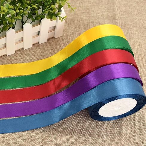 5 Colors Satin Ribbon Rolls, 0.8 Inch x 120 Yards Mixed Bright Dark Gorgeous Color Set Fabric Ribbon for Gift Wrapping Embellish Wedding Birthday Party Decoration Bow Making Floral Craft Sewing in Saudi Arabia