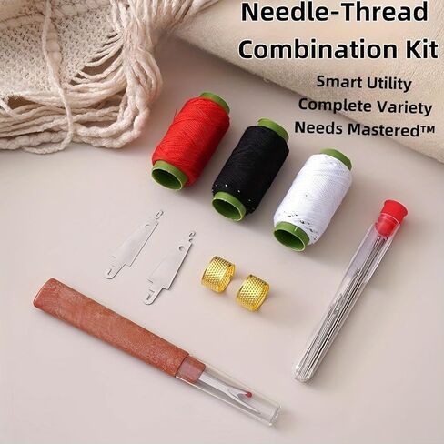 34 Pieces (5 Sizes) Big Eye Needles for Seniors - Threaded Hand Needles, 3 Corrugated Polyester Yarn (Black/White/Red) and Storage Tube in Saudi Arabia