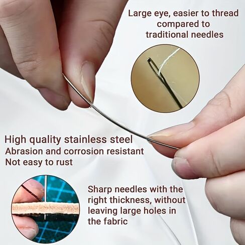 34 Pieces (5 Sizes) Big Eye Needles for Seniors - Threaded Hand Needles, 3 Corrugated Polyester Yarn (Black/White/Red) and Storage Tube in Saudi Arabia