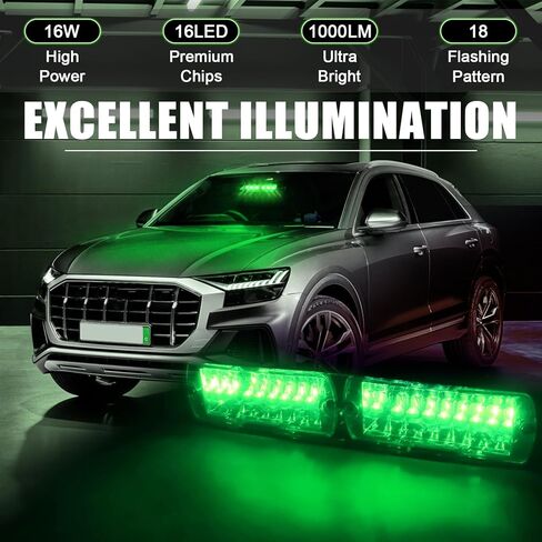 DIBMS LED Emergency Dash Strobe Light for Interior Windshield with Suction Cups, 16 LEDs 18 Mode Hazard Warning Flash for Police Fire Truck Security Vehicle (Green) in Saudi Arabia