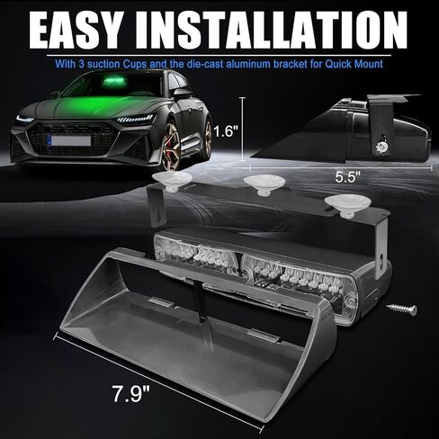 DIBMS LED Emergency Dash Strobe Light for Interior Windshield with Suction Cups, 16 LEDs 18 Mode Hazard Warning Flash for Police Fire Truck Security Vehicle (Green) in Saudi Arabia