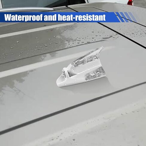 YoRise Car Roof Wind Powered LED Light, Shark Fin Warning Flash Lamp, Waterproof Self-Adhesive Car Antenna Topper Decorative Lights, Roof Tail Light Decoration Replacement for Most Cars (White) in Kuwait