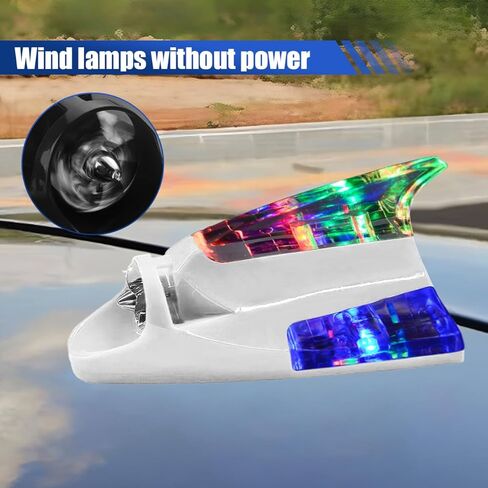 YoRise Car Roof Wind Powered LED Light, Shark Fin Warning Flash Lamp, Waterproof Self-Adhesive Car Antenna Topper Decorative Lights, Roof Tail Light Decoration Replacement for Most Cars (White) in Kuwait